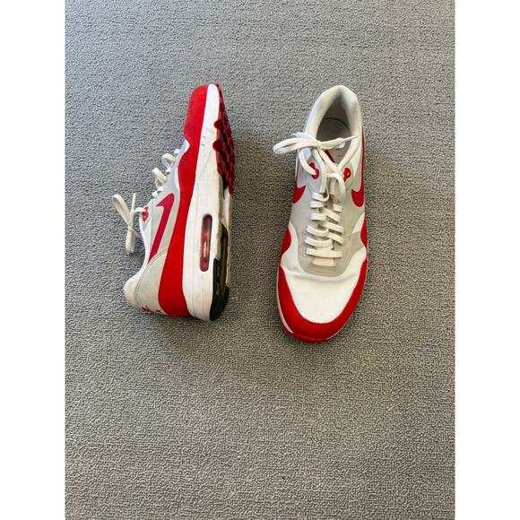 Nike Air‎ Max 1 Men's 10 White Red Running Shoes Sneakers - Picture 9 of 11